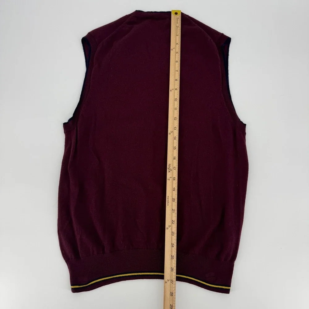 Brooks Brothers Mens Burgundy Extra Fine Merino Wool V-Neck Sweater Vest Large